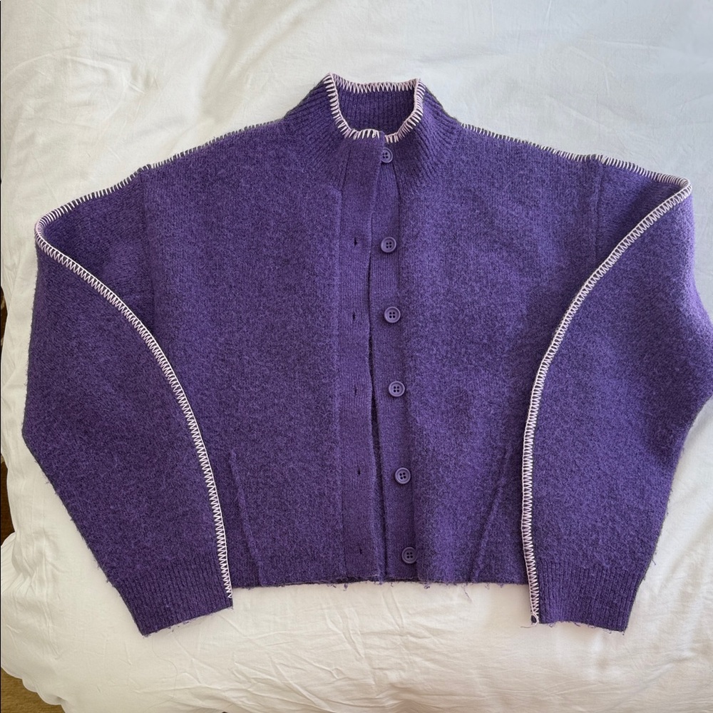 Zara Purple Mock Neck Cardigan Sweater Jacket